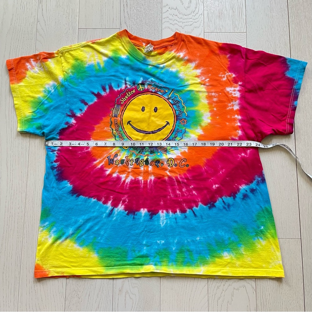 Vintage 90s Washington DC Colorful Rainbow Tie-Dye Delta Pro Weight T-Shirt - Picture 8 of 11